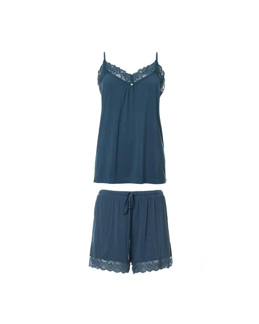 Pretty You London Blue Bamboo Lace Cami Short Pyjama Set