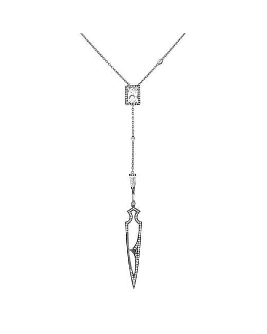 SALLY SKOUFIS Metallic Shield Necklace With Natural Diamond & Made Cz Diamond Stimulant