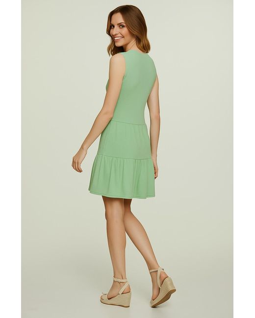 Conquista Green Light Sleeveless V-Neck Jersey Dress – Loose Fit, Knee-Length