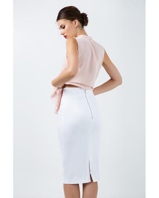 Conquista White Fitted High-Waisted Pencil Skirt