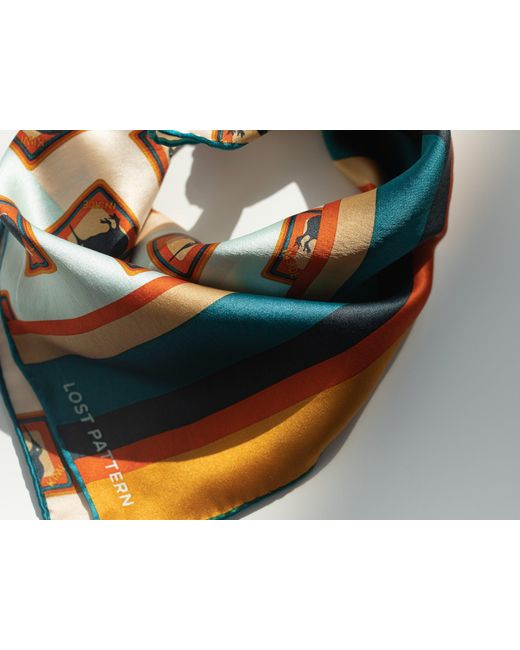 Lost Pattern Blue Kiwi Silk Bandana Scarf for men