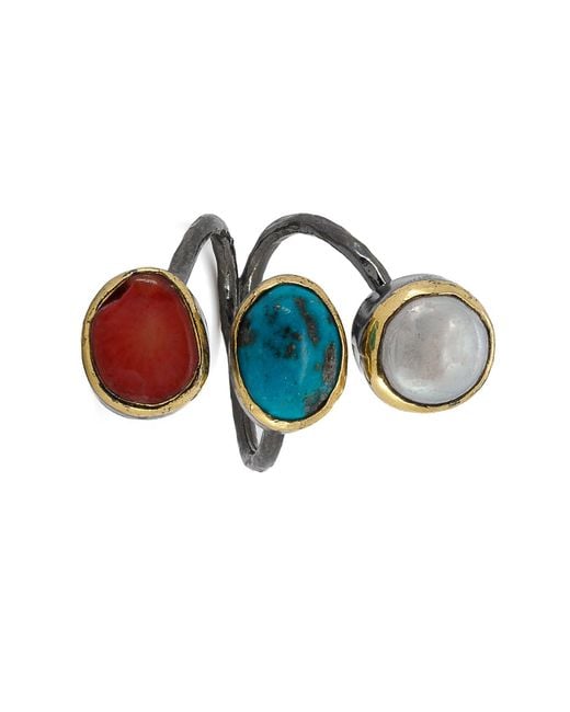 Ebru Jewelry Multicolor Triple Gemstone Sterling Ring