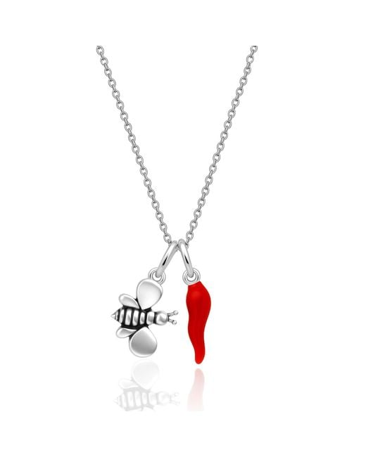Unaloe Metallic Sterling Bee And Cornicello Charm Necklace