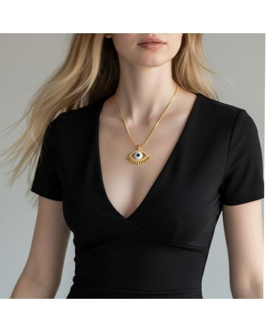 Maison De Gala Metallic Evil Eye Pendant Necklace