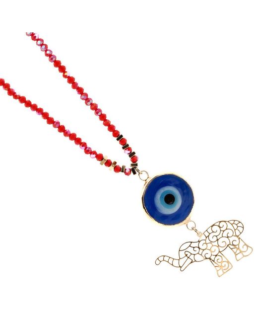 Ebru Jewelry White Summer Lucky Elephant And Evil Eye Necklace
