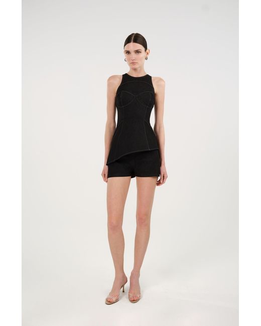 Nocturne Black Halter Neck Denim Bustier Top