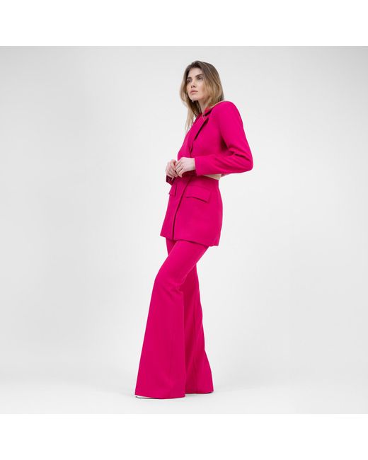 BLUZAT Pink Fuchsia Suit With Blazer With Waistline Cut-out And Flared Trousers