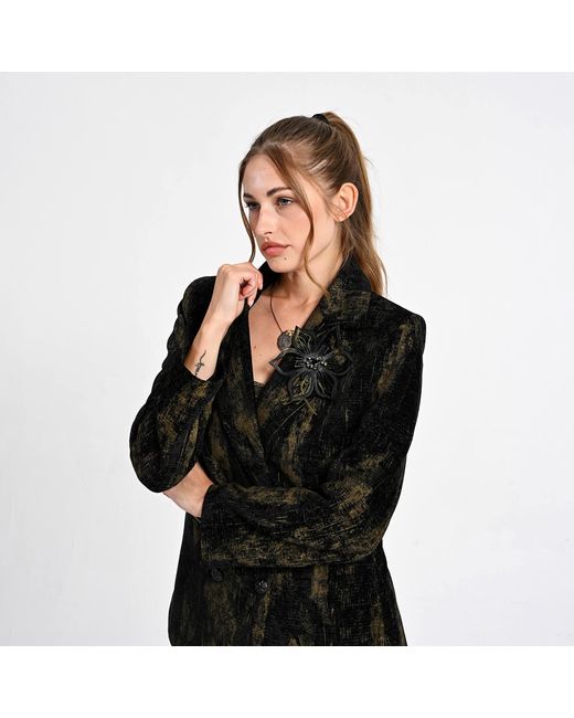 Lalipop Design Black Metallic Print Double-Breasted Blazer