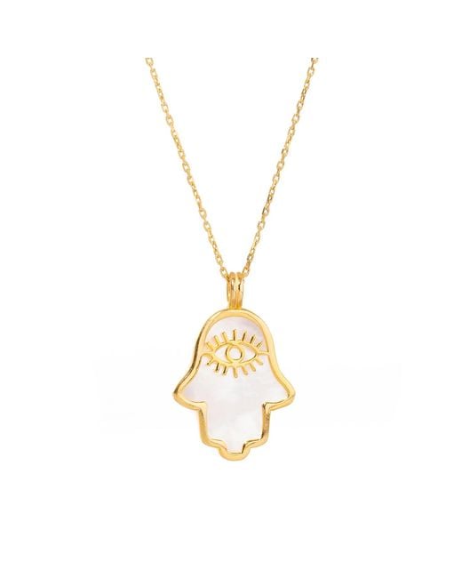 Ebru Jewelry Metallic Pearl Divine Hamsa & Evil Eye Pendant Vermeil Chain Necklace