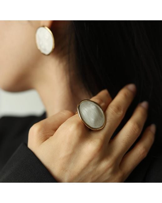 Retro Chic Metallic Enamel Ripple Ring