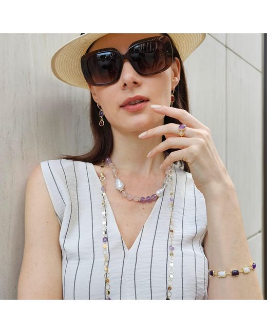 Farra Multicolor Amethyst And Moonstone Box Clasp Bracelet
