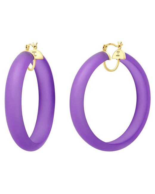 Gold & Honey Purple Frosted Hoop Earrings