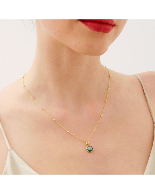 Spero London Metallic Sterling Natural Square Pendant Necklace With Beaded Chain
