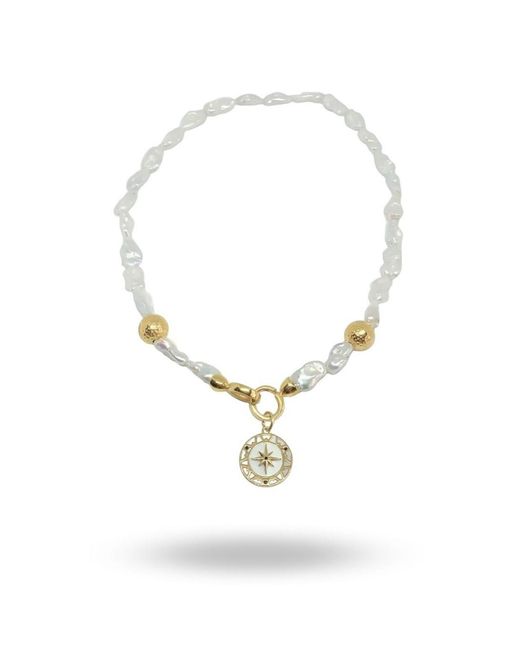 LINYA JEWELLERY Metallic Pole Star Locket Pearl Necklace