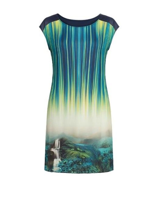 Conquista Green Cap Sleeved Print Dress