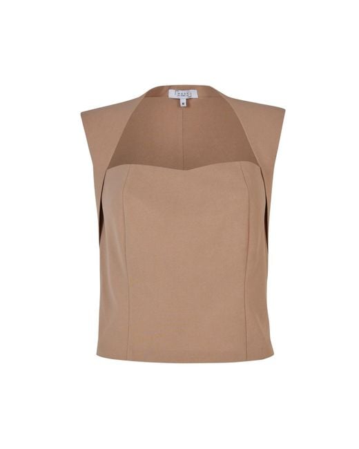 Maan Istanbul Brown Queen Anne Neckline Camel Color Blouse