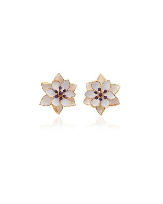 Milou Jewelry White Lotus Flower Earrings