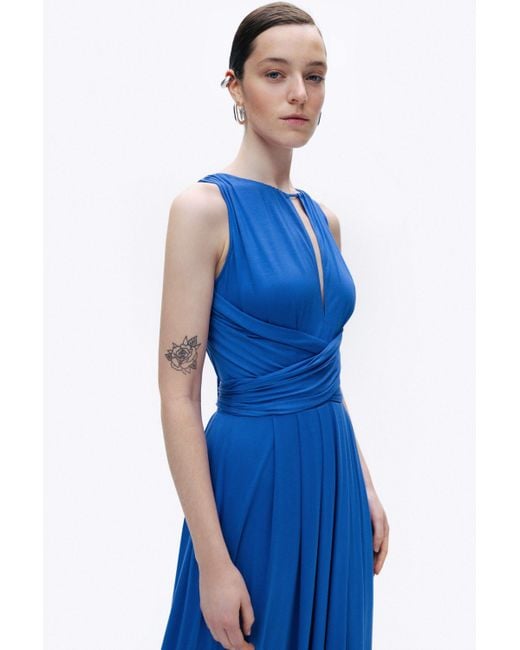 Nocturne Blue Royal Sleeveless Maxi Dress With Waist Detail