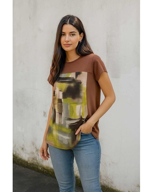 Conquista Green Abstract Print Jersey Top