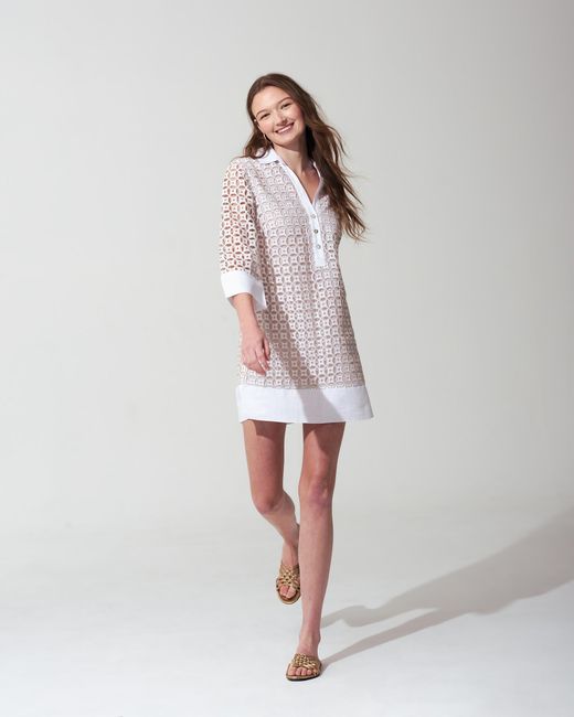 MARICEL White Petalo Sangallo Linen Mini Dress