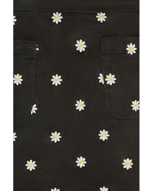 Yumi' Black Corduroy Embroidered Daisy Mini Skirt