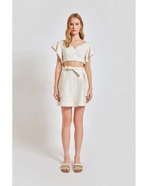 Lilamie White Neutrals Lisbon Wavy Sleeves V Neck Summer Top