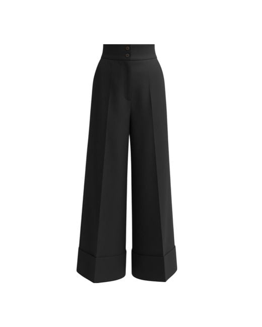 Julia Allert Black High-Waisted Wide-Leg Pants With Cuffs