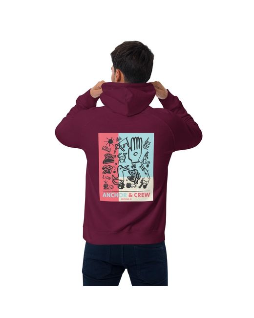 Anchor and Crew Red Burgundy One Moon Safari Editions Organic Cotton Hoodie for men
