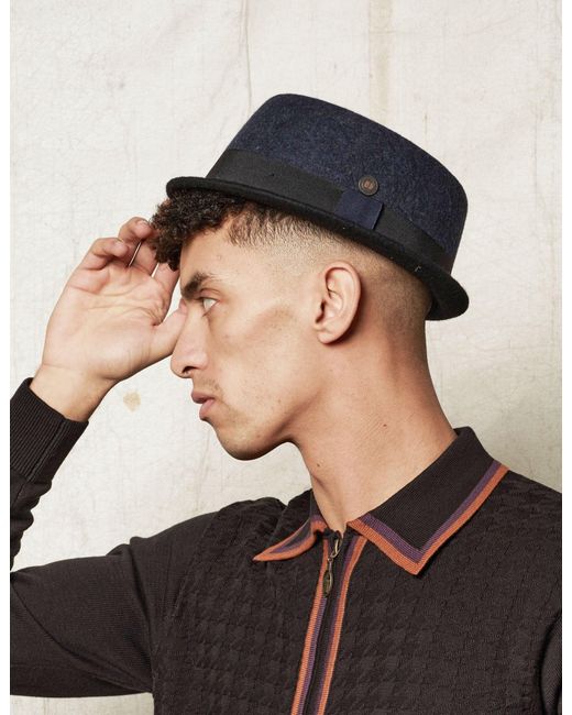 Dasmarca Hats Blue Tony Felt Skimpy Brim Short Brim Rude Boy Mod Style Porkpie Hat for men
