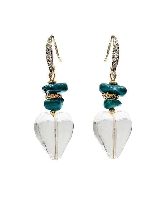 Farra Blue Heart Shaped Quartz With Bamboo Coral Earrings