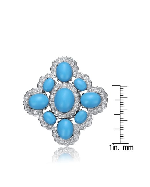 Genevive Jewelry Sterling Silver Light Blue And White Cubic Zirconia Flower Pin