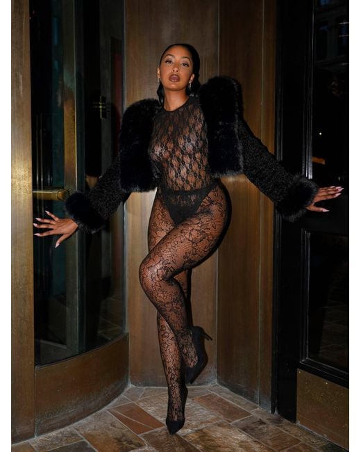 Miss Circle New York Black Maisie Lace Long Sleeve Bodysuit
