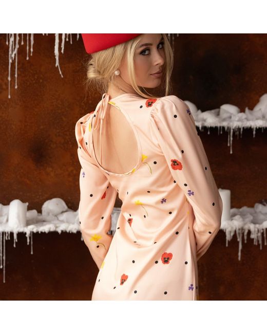 RainSisters Pink Long Sleeve Midi Dress: Peach Blossom