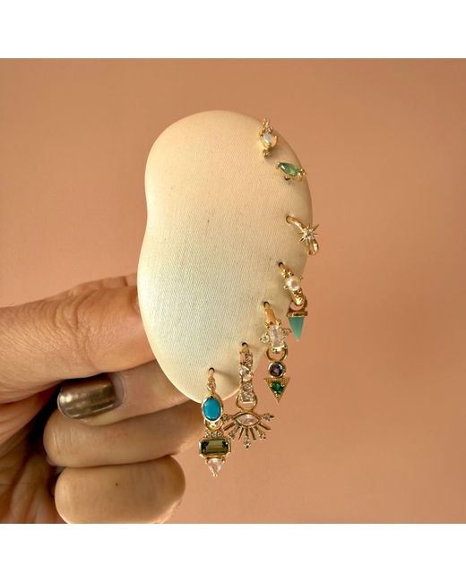 Zohreh Metallic Pearl Beaded Huggie Hoop Earring 9K