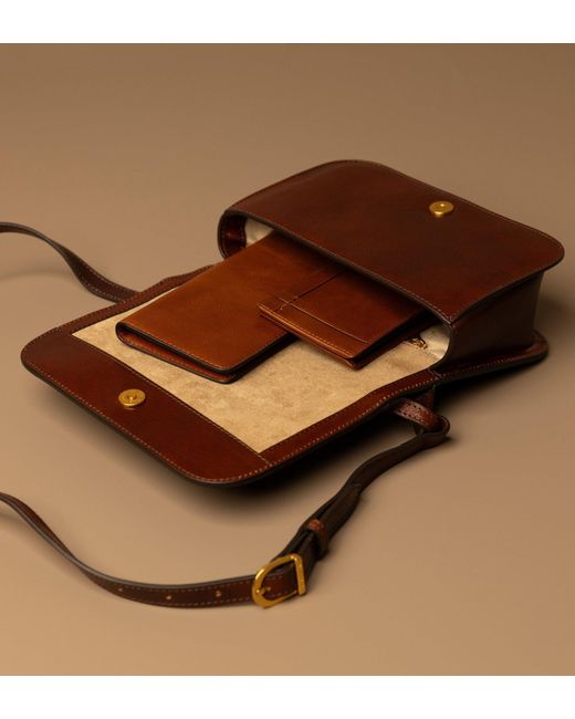 Time Resistance Brown Leather Crossbody Bag For