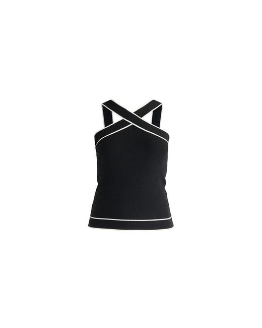 Paisie Black Contrast Detail Crisscross Halterneck Knit Top