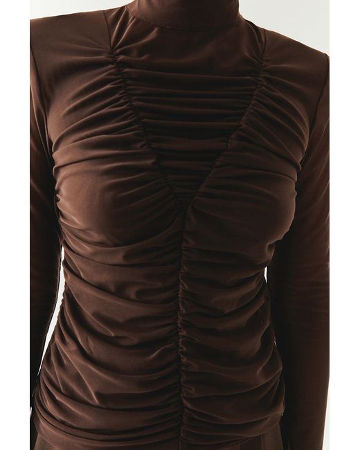 Exquise Black Drew Blouse Draped Mesh Turtleneck Blouse