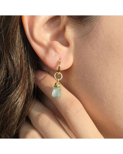 Harfi Metallic Raw Aquamarine March Birthstone Plated Huggies