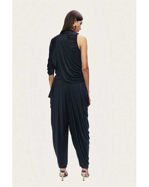 Nocturne Black Draped Relaxed-Fit Pants