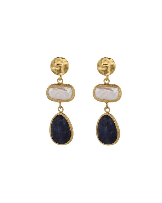 Ebru Jewelry Blue Vintage Style Pearl & Sapphire Gemstone Gold Earrings