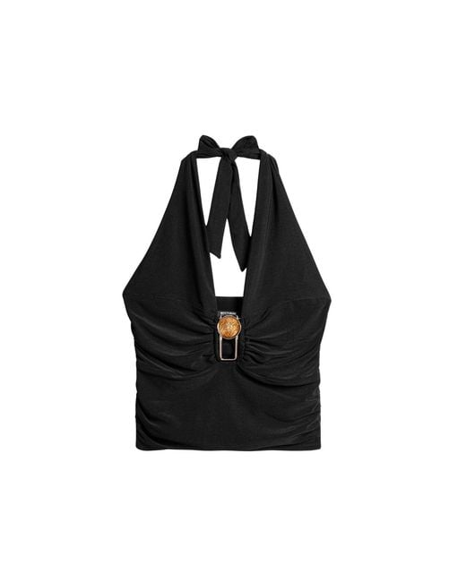 Nocturne Black Deep V Halter Detail Blouse