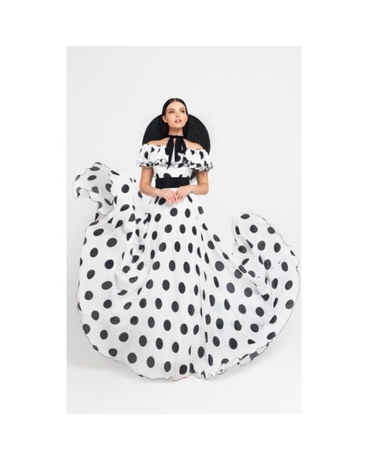 MATSOUR'I White Silk Dress Scarlett With Polka-Dot Print Maxi