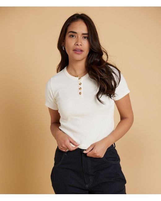 Known Supply Natural Ribbed Cotton Henley Top