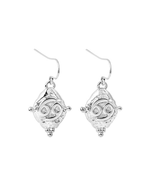 Seven Saints Metallic Cancer Vintage-Style Dangle Earrings, Rhodium Plated