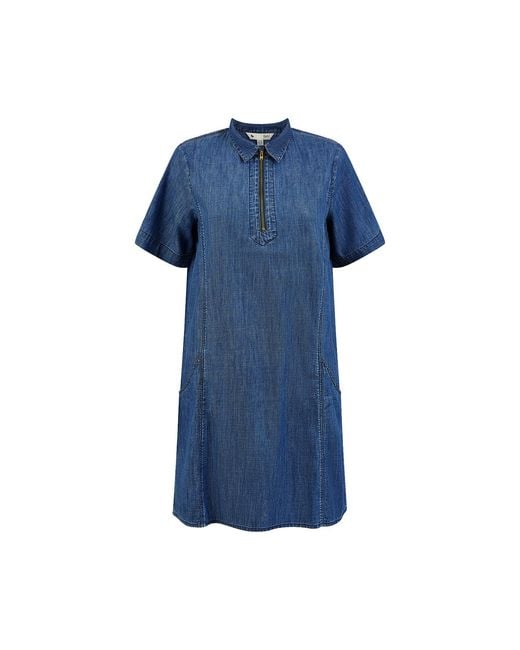 Yumi' Blue Cotton Chambray Tunic With Zip Neckline