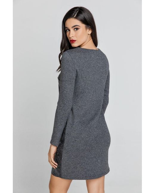 Conquista Gray Dark Dress With Faux Leather Front
