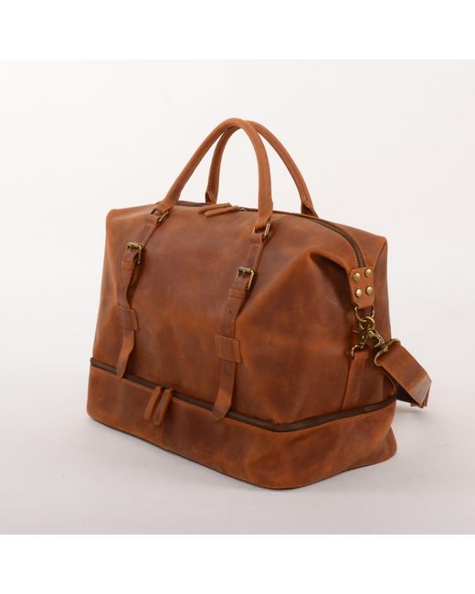 Touri Brown Genuine Leather Holdall Weekender With Extra Compartment for men