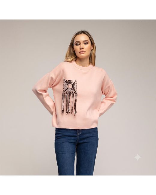 Tantra Spain Sl Pink Knitted Sweater With Pocket And Crochet Detail