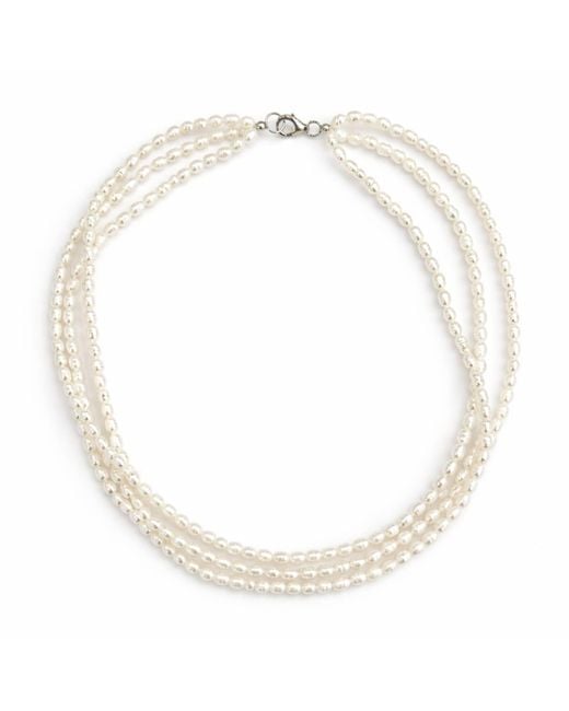 Pearl Code Metallic Three Row Pearl Choker, Bridal Necklace