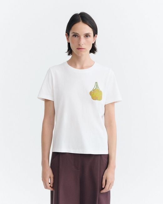 Thinking Mu White Embroidered Limes Ida T-Shirt